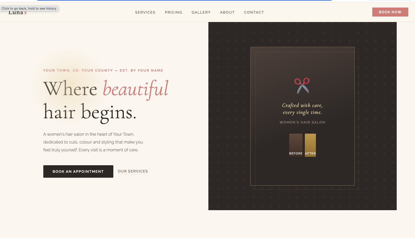 Hair salon website preview