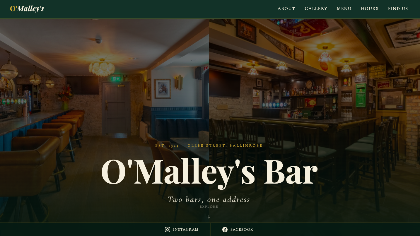 O'Malley's Bar website preview